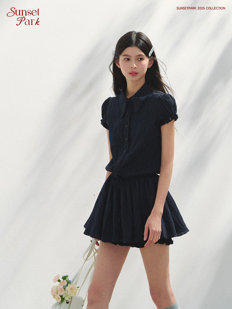 Waist-Tied Puff-Sleeve Shirt Dress