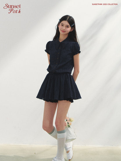 Waist-Tied Puff-Sleeve Shirt Dress