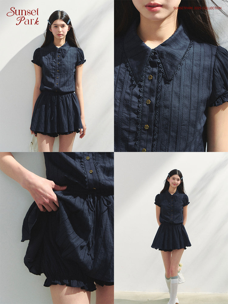 Waist-Tied Puff-Sleeve Shirt Dress