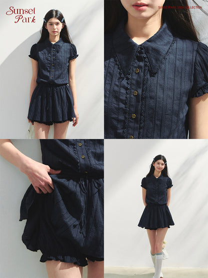 Waist-Tied Puff-Sleeve Shirt Dress