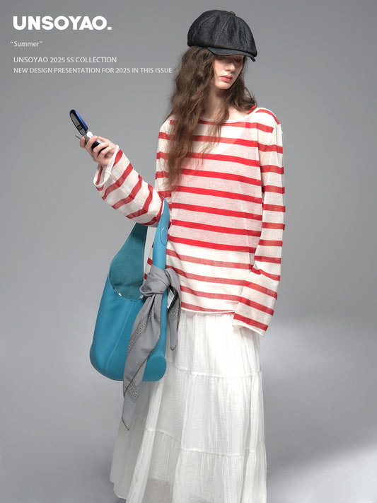 Oversized Sheer Striped T-Shirt