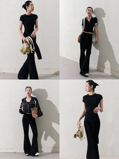 Slim Fit Tie Waist Flared Knit Pants