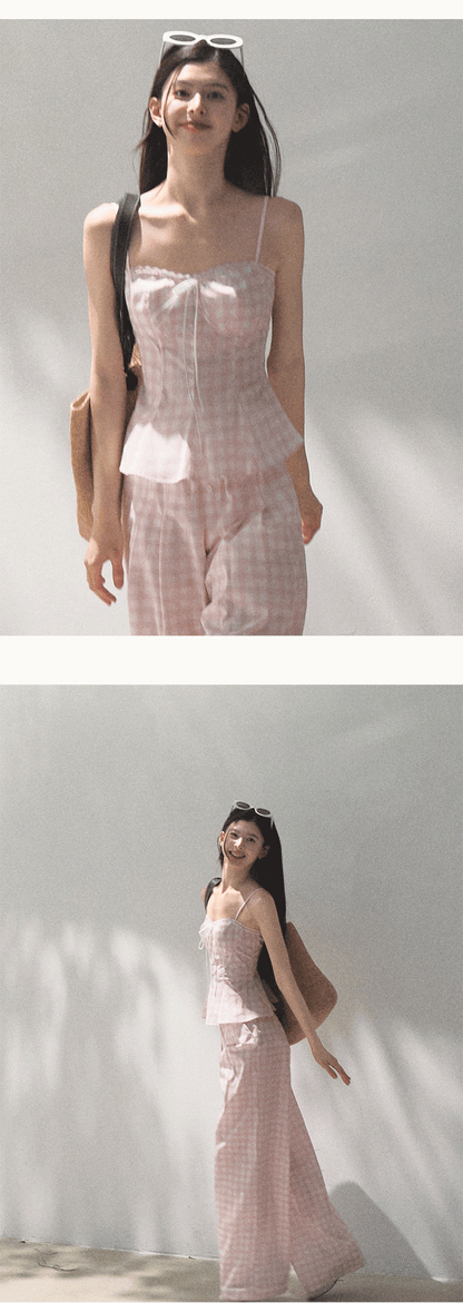 Gingham Bustier Cami Top & Matching Pants