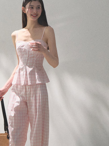Gingham Bustier Cami Top & Matching Pants