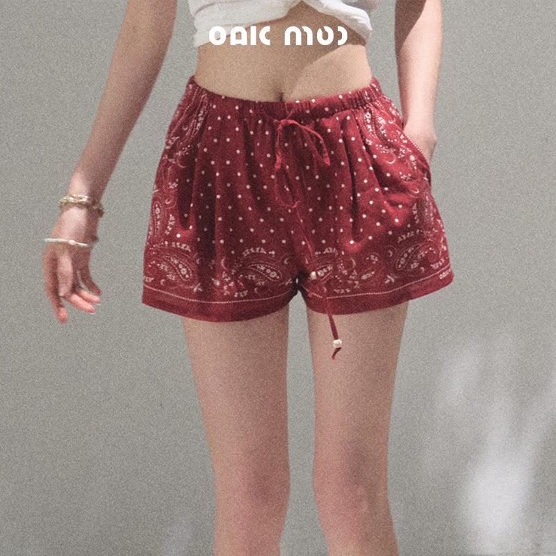 Paisley Print Drawstring Shorts
