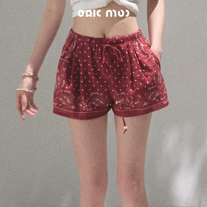 Paisley Print Drawstring Shorts