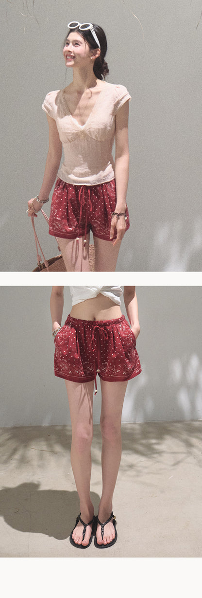 Paisley Print Drawstring Shorts