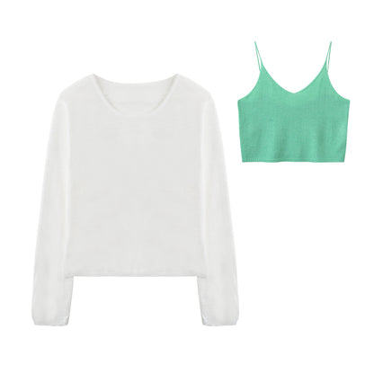 Knit Cami And Sheer T-Shirt Layered Set