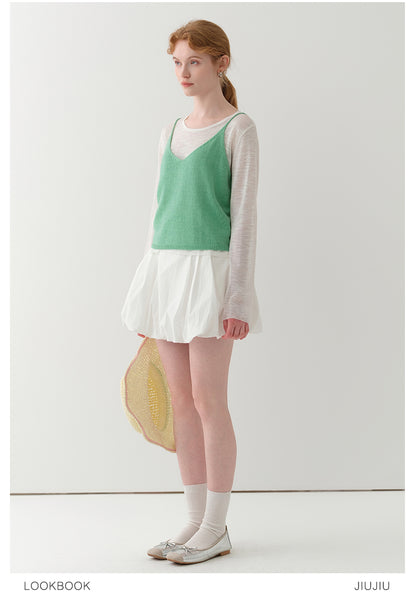 Knit Cami And Sheer T-Shirt Layered Set