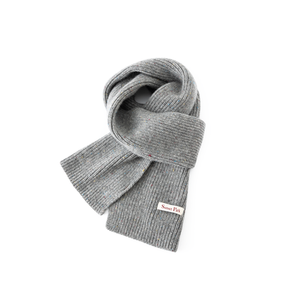 100% Wool Melange Ribbed Knit Scarf And Gloves