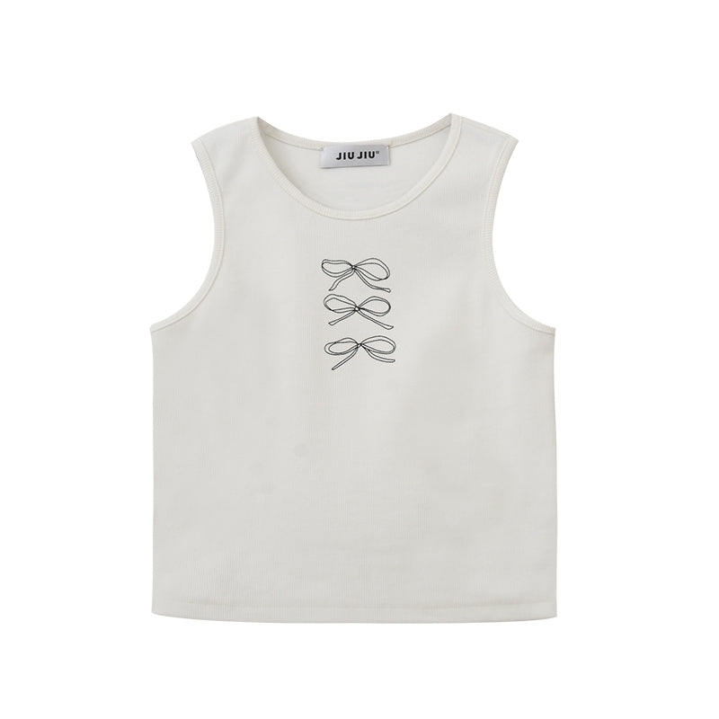 Bow Print Ribbed Sleeveless Top