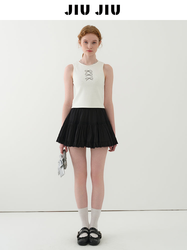 Bow Print Ribbed Sleeveless Top