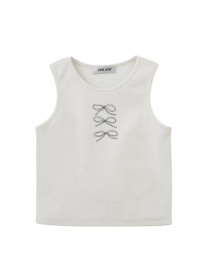 Bow Print Ribbed Sleeveless Top