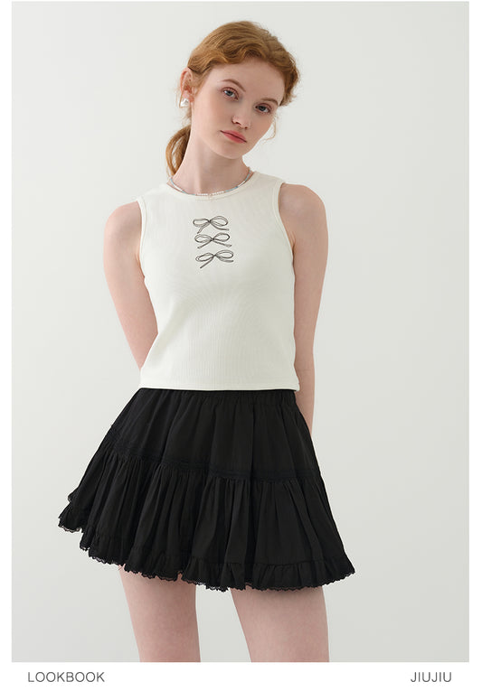 Bow Print Ribbed Sleeveless Top