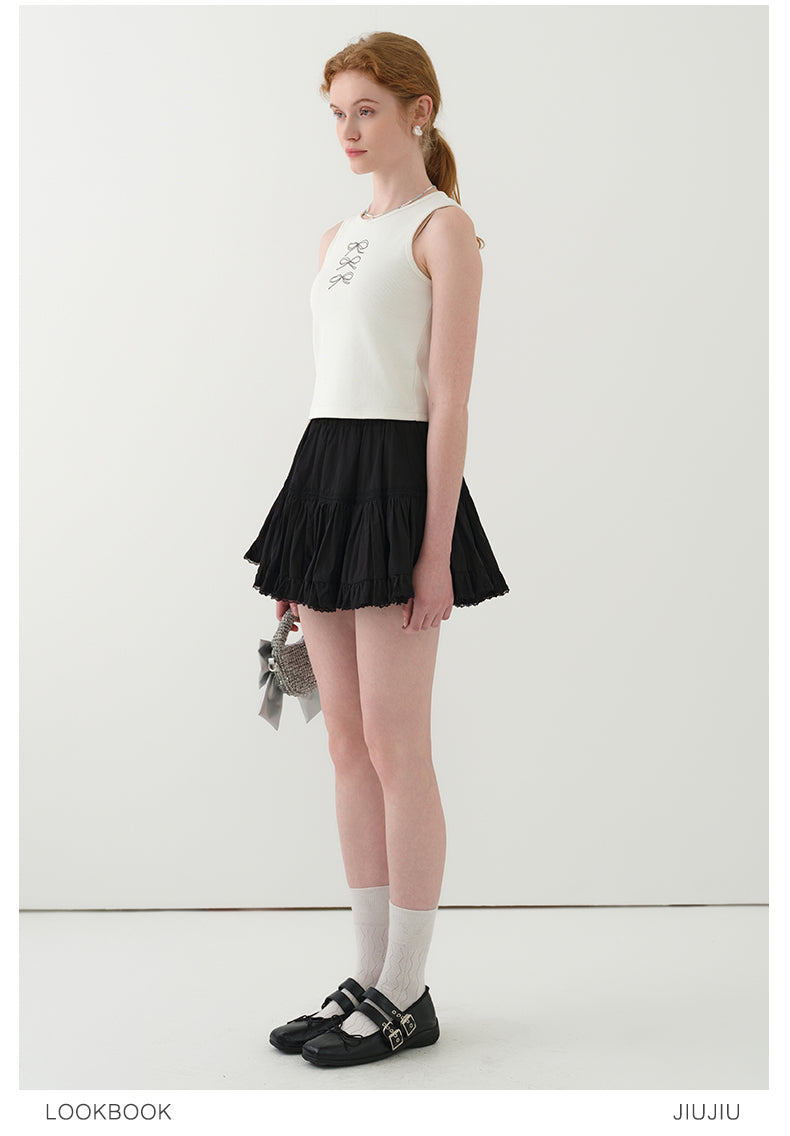 Bow Print Ribbed Sleeveless Top