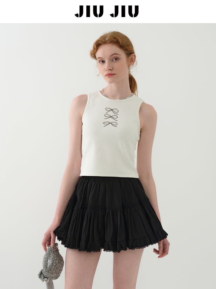 Bow Print Ribbed Sleeveless Top