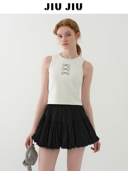 Bow Print Ribbed Sleeveless Top