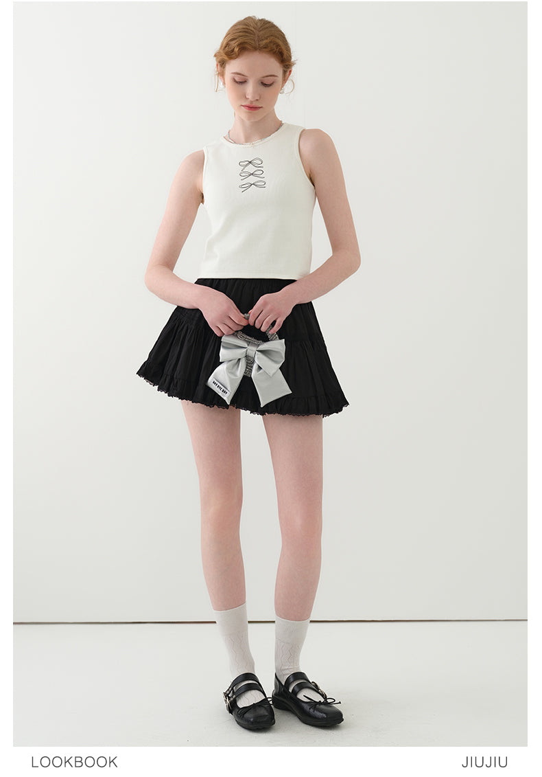 Bow Print Ribbed Sleeveless Top