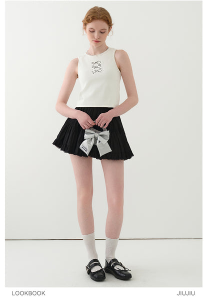 Bow Print Ribbed Sleeveless Top