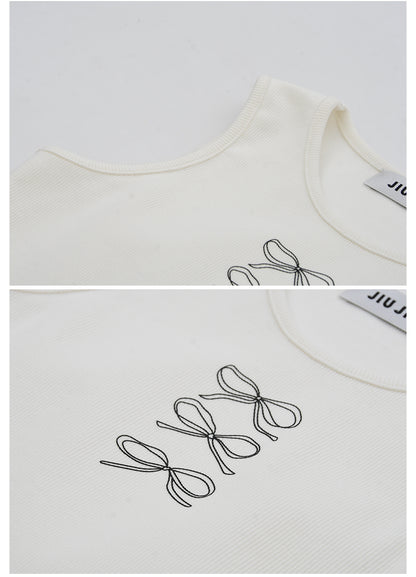Bow Print Ribbed Sleeveless Top
