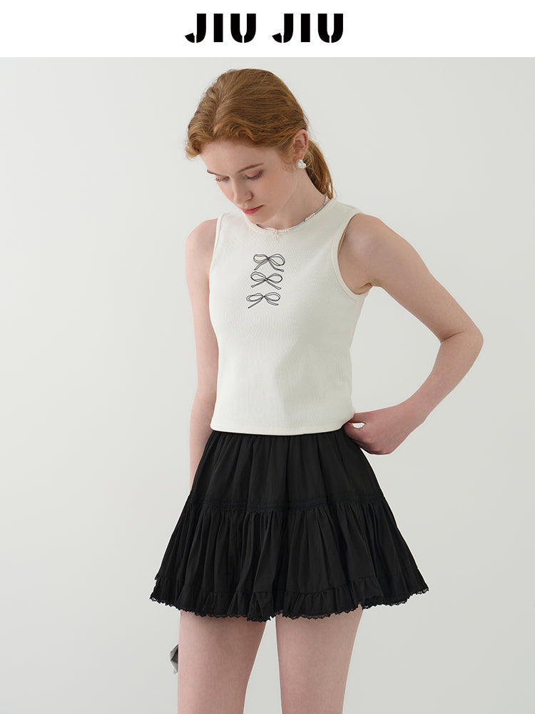 Bow Print Ribbed Sleeveless Top