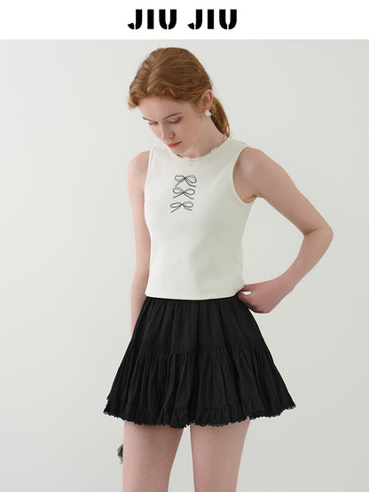 Bow Print Ribbed Sleeveless Top