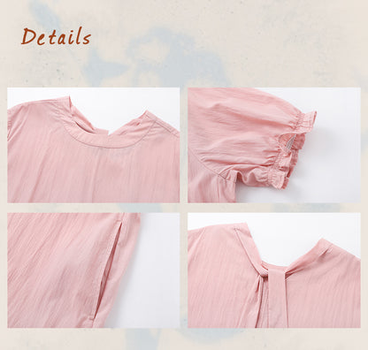 Puff Sleeve Ruffled Hem Loose Dress In Natural Fabric