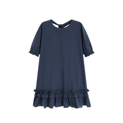 Puff Sleeve Ruffled Hem Loose Dress In Natural Fabric