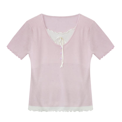 Lettuce Edge Layered Sheer Knit Top