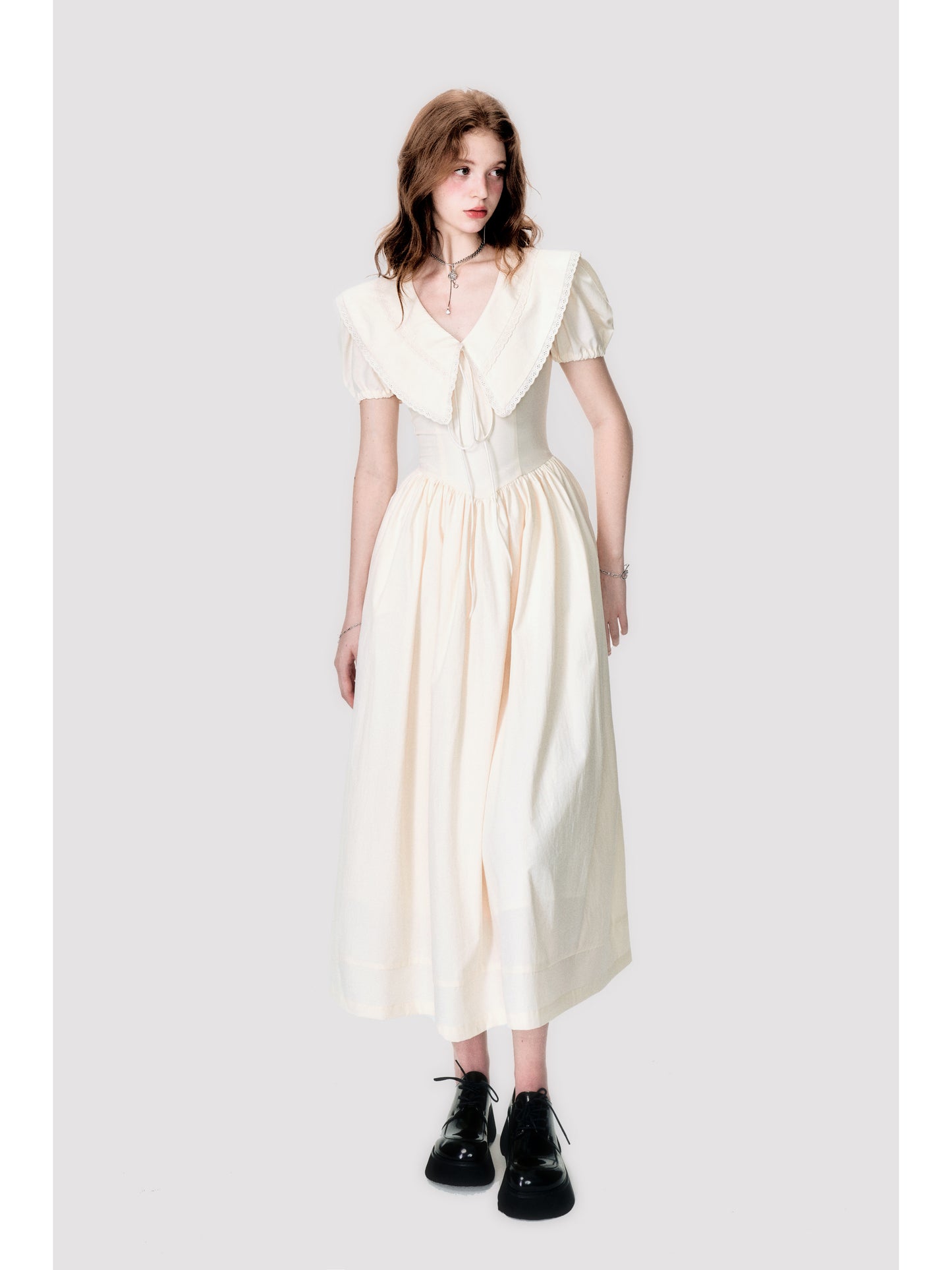 Statement Collar Puff Sleeve Dress