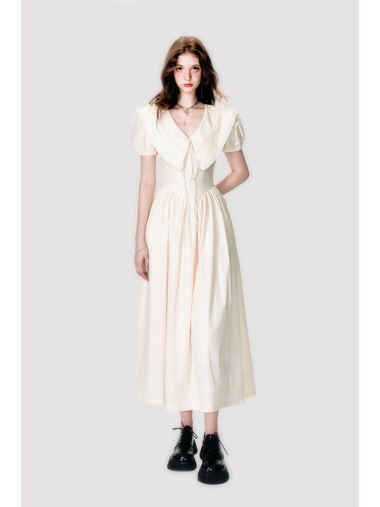 Statement Collar Puff Sleeve Dress