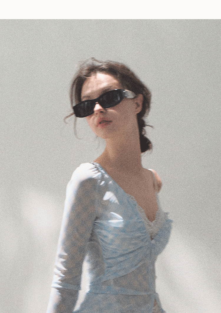 Diamond Gingham Ruched Sheer Blouse