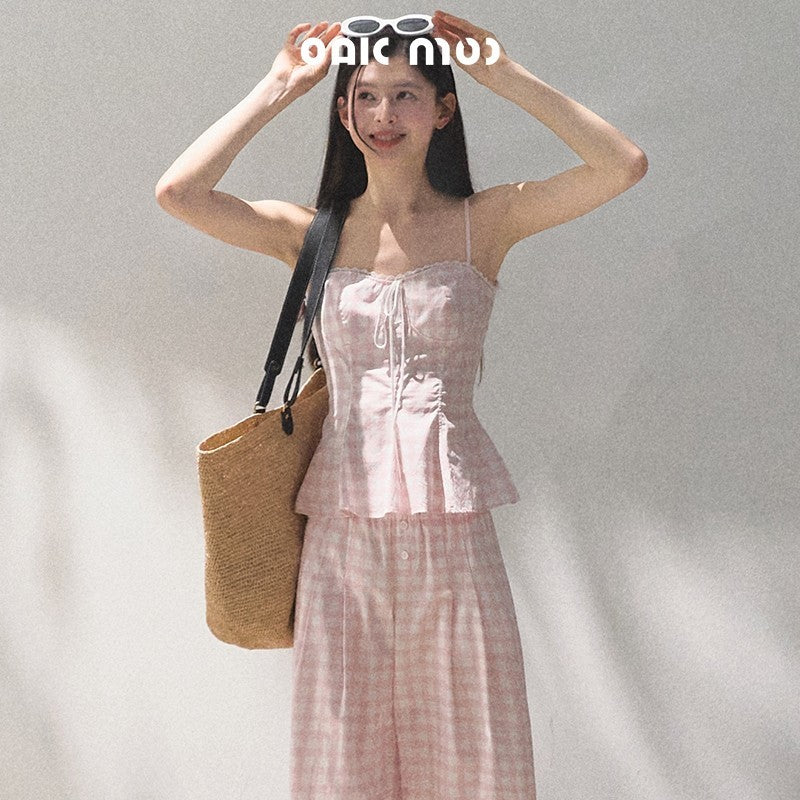 Gingham Bustier Cami Top & Matching Pants