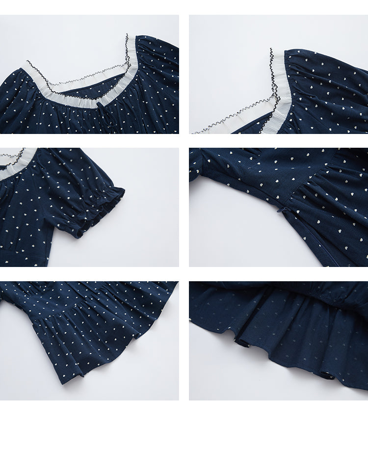 Smocked Polka Dot Blouse With Puff Sleeves