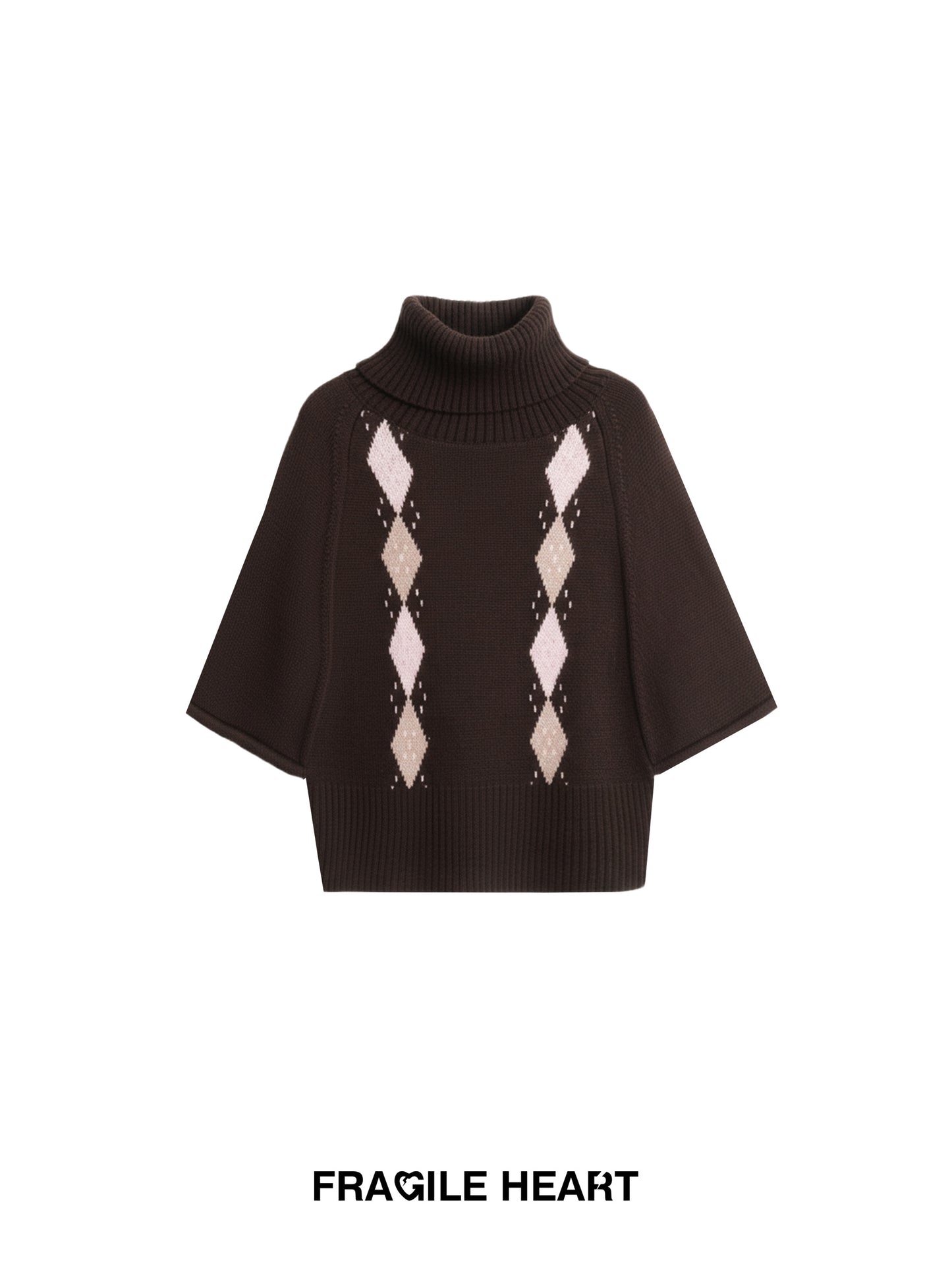 Cape-Inspired Roll Neck Argyle Knit Top