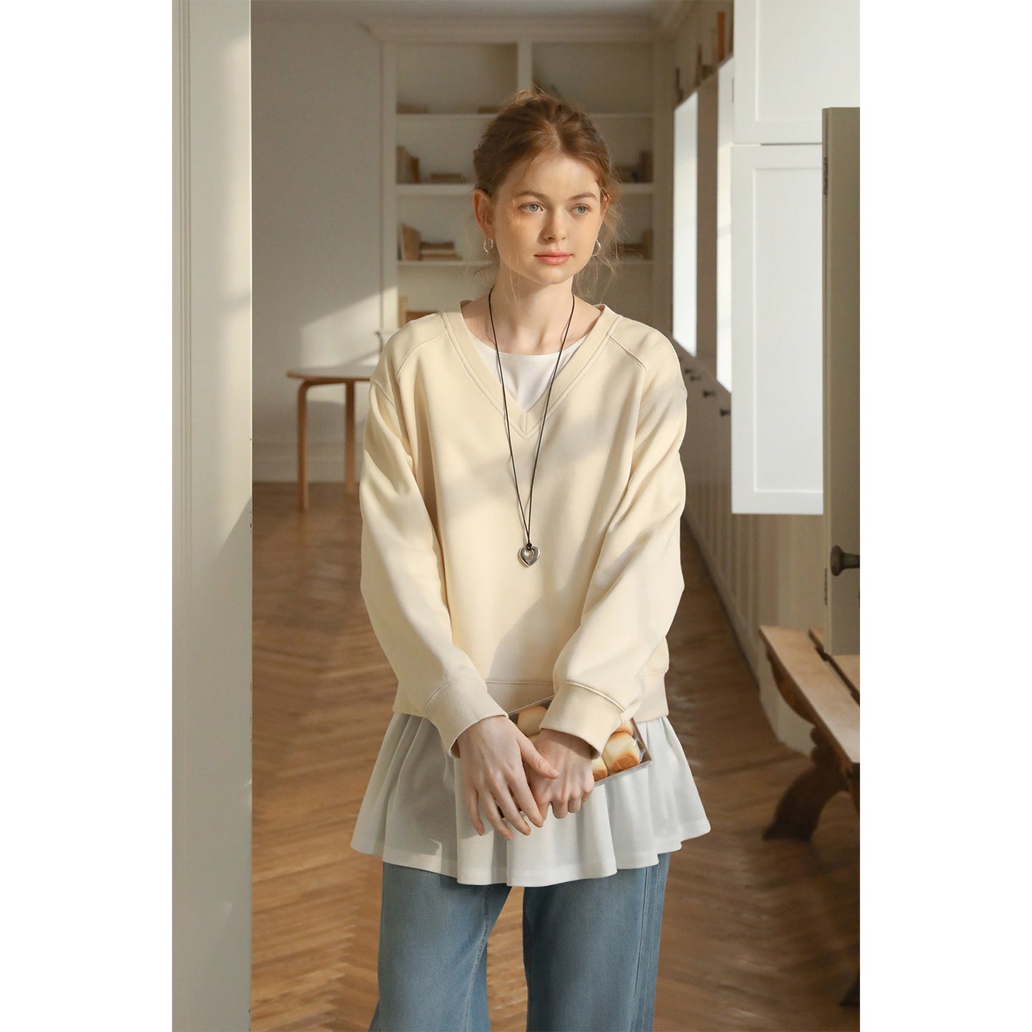 Cotton V-Neck Sweatshirt