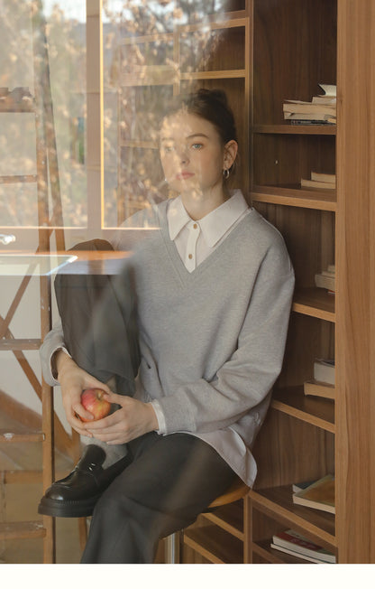 Cotton V-Neck Sweatshirt
