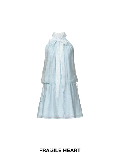 Sleeveless Jacquard Floral Pattern Tie-Dress