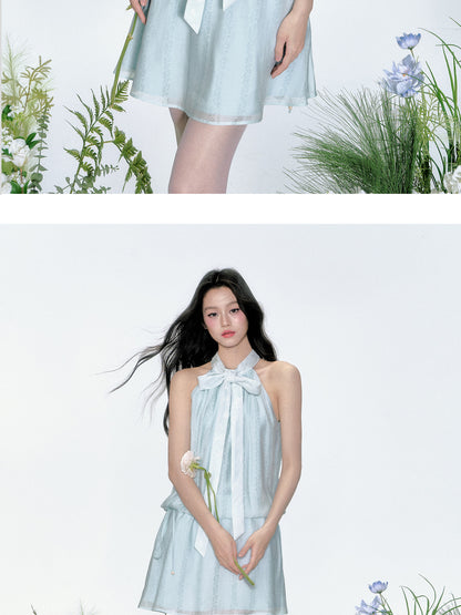 Sleeveless Jacquard Floral Pattern Tie-Dress