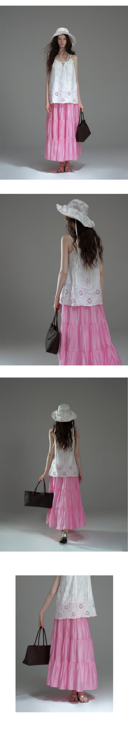 Glossy Gathered Maxi Skirt