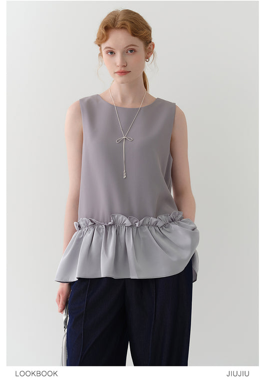 Subtle Sheen Ruffle-Hem Top