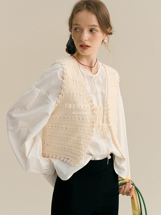 Tie-Front Open Knit Vest