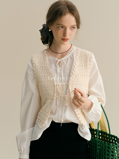 Tie-Front Open Knit Vest