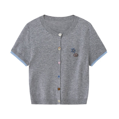 Beaded Shell Cardigan With Layered Sleeves And Mixed Buttons