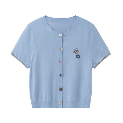 Beaded Shell Cardigan With Layered Sleeves And Mixed Buttons