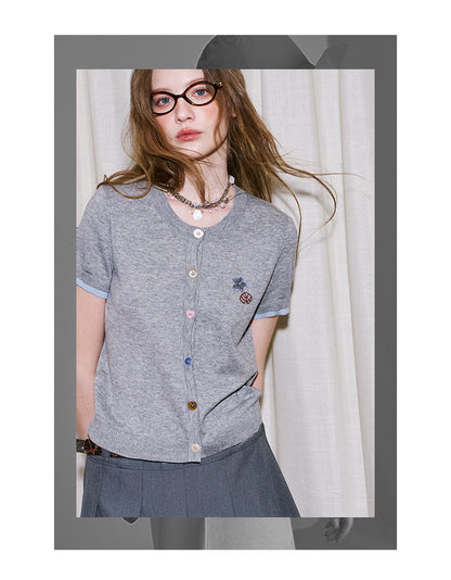 Beaded Shell Cardigan With Layered Sleeves And Mixed Buttons