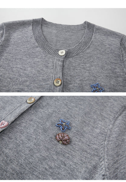 Beaded Shell Cardigan With Layered Sleeves And Mixed Buttons