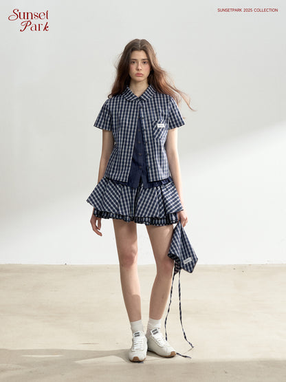 Multi-Layer Plaid Puffy Skirt With Triangle Scarf