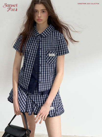 Multi-Layer Plaid Puffy Skirt With Triangle Scarf