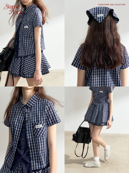 Multi-Layer Plaid Puffy Skirt With Triangle Scarf